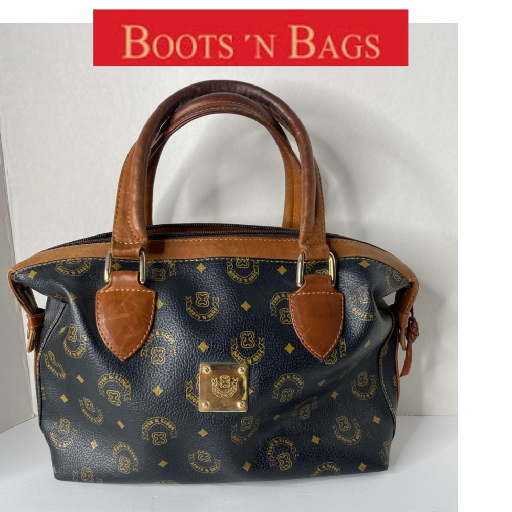 Vintage Boots n’ Bags 
Leather trimmed purse Logo pattern
Zipper top closure